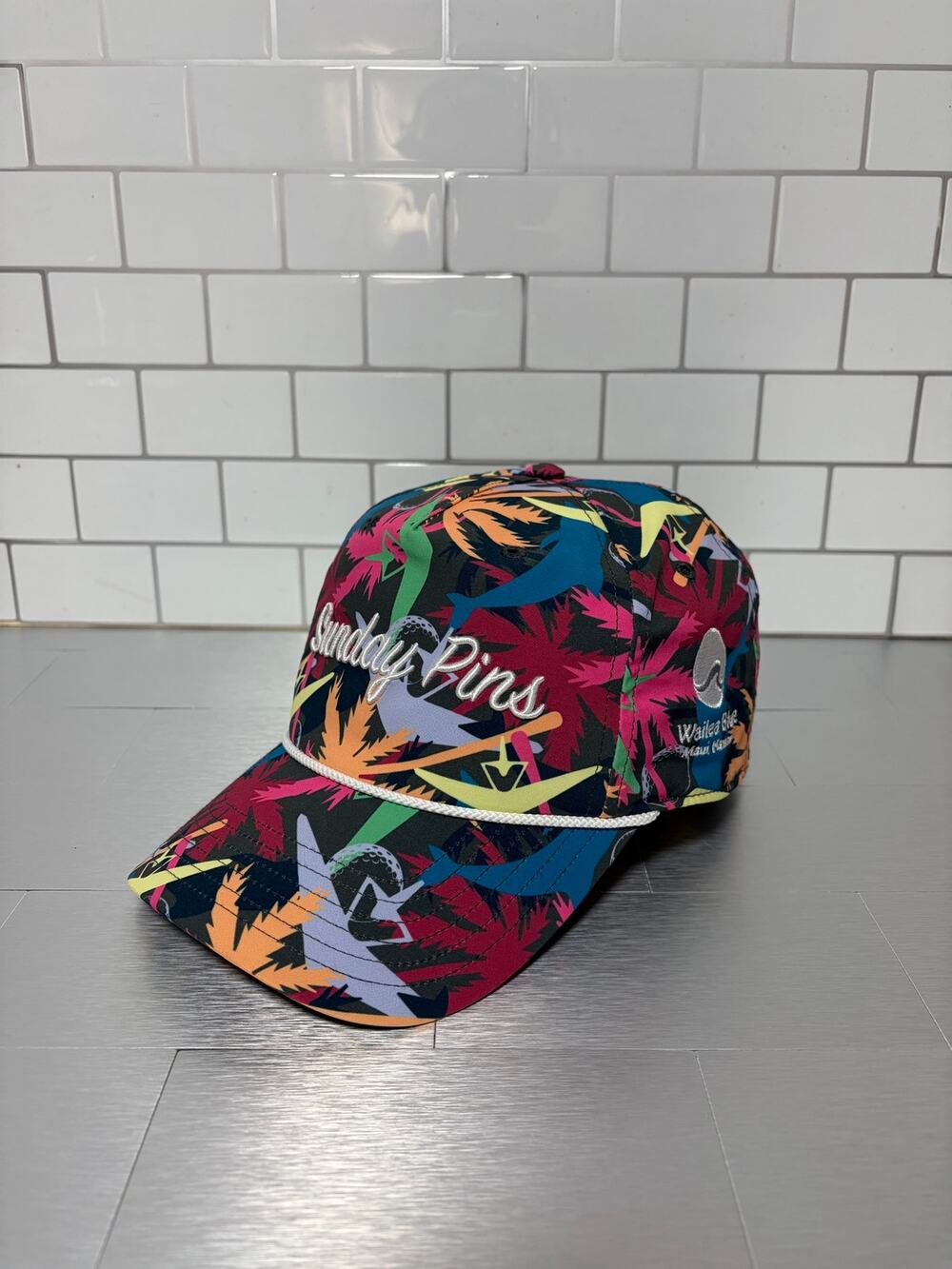 Adidas x Wailea Blue “Sunday Pins” Golf Hat – Tropical Print Rope Cap